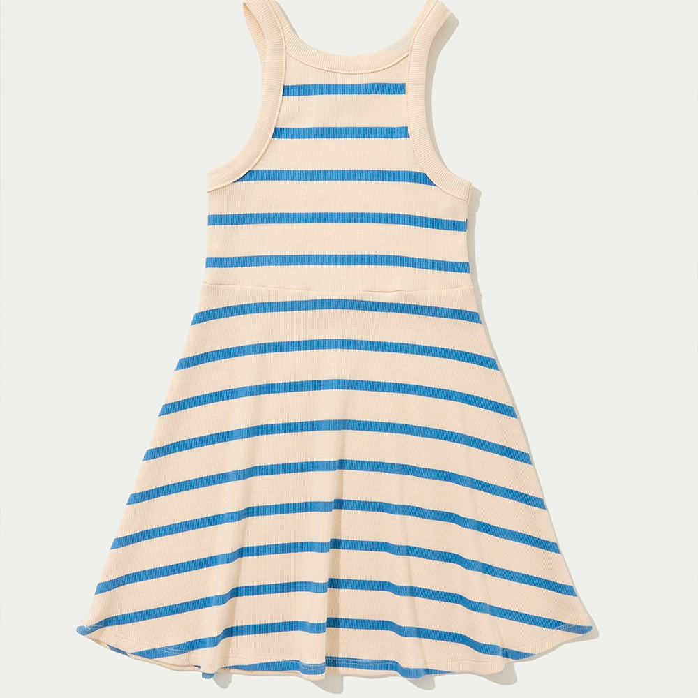 Vestido Curto Hering Em Ribana Canelada Listrado Feminino - Creme