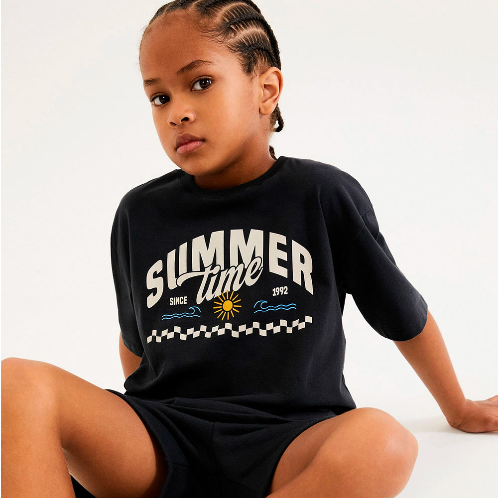 Conjunto Camiseta Manga Curta e Bermuda Hering Kids Estampado Masculino - Preto