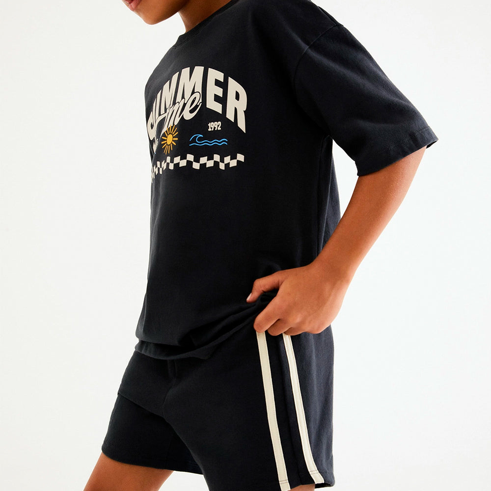 Conjunto Camiseta Manga Curta e Bermuda Hering Kids Estampado Masculino - Preto