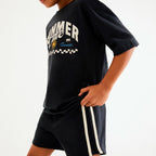 Conjunto Camiseta Manga Curta e Bermuda Hering Kids Estampado Masculino - Preto