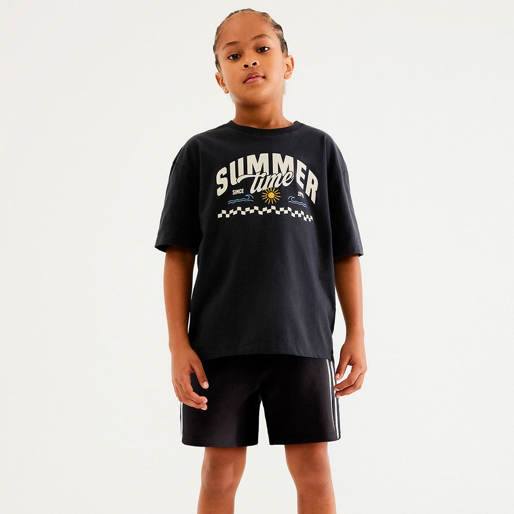 Conjunto Camiseta Manga Curta e Bermuda Hering Kids Estampado Masculino - Preto