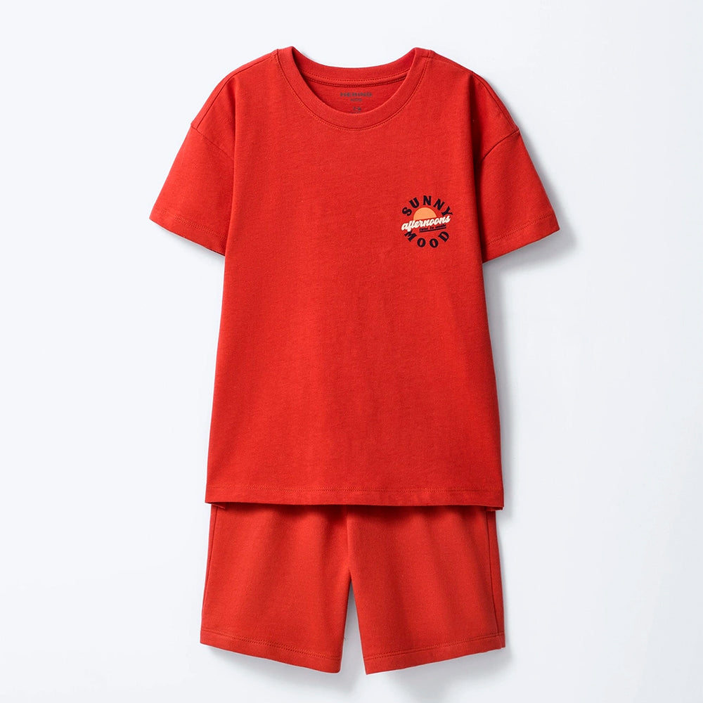 Conjunto Camiseta e Bermuda Hering Estampado Masculino - Vermelho