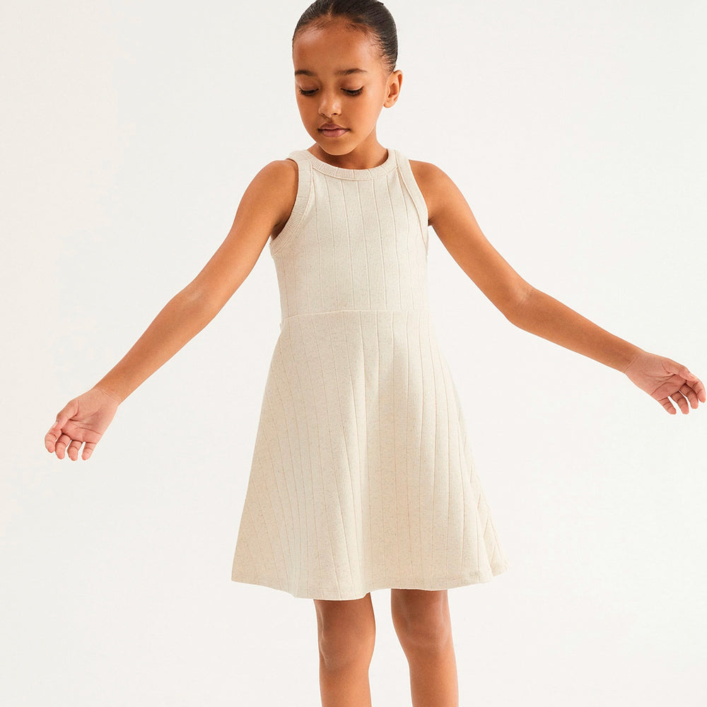 Vestido Curto Hering Kids Ribana Com Linho Feminino - Off-White