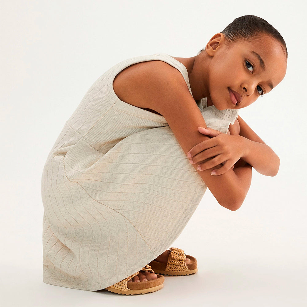 Vestido Curto Hering Kids Ribana Com Linho Feminino - Off-White