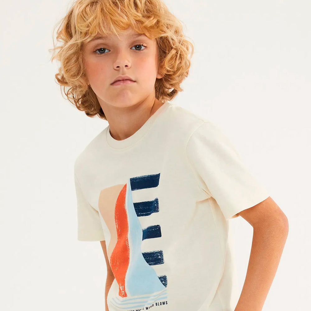 Camiseta Manga Curta Hering Kids Estampada Masculina - Creme