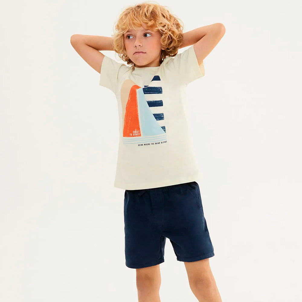Camiseta Manga Curta Hering Kids Estampada Masculina - Creme