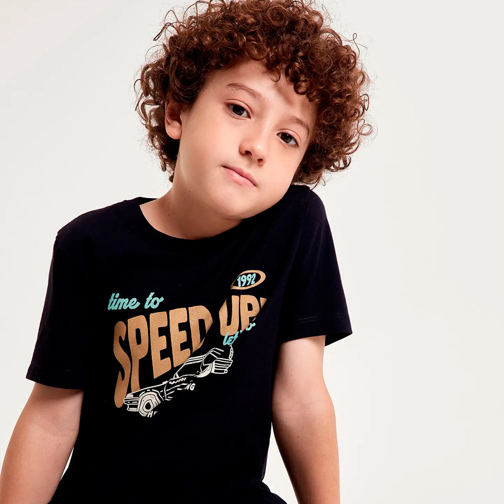 Camiseta Manga Curta Hering Kids Estampada Masculina - Preto
