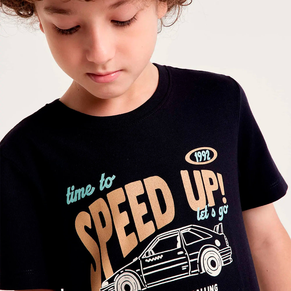 Camiseta Manga Curta Hering Kids Estampada Masculina - Preto