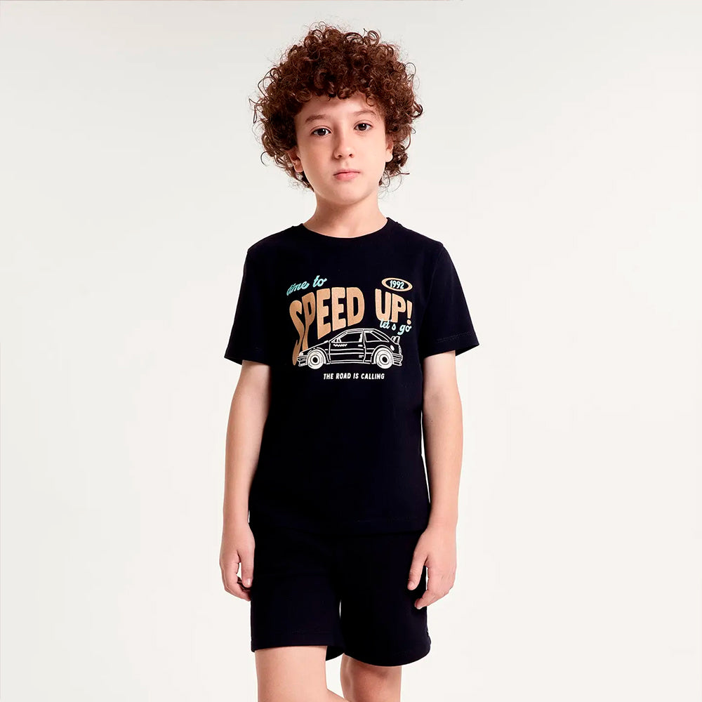 Camiseta Manga Curta Hering Kids Estampada Masculina - Preto