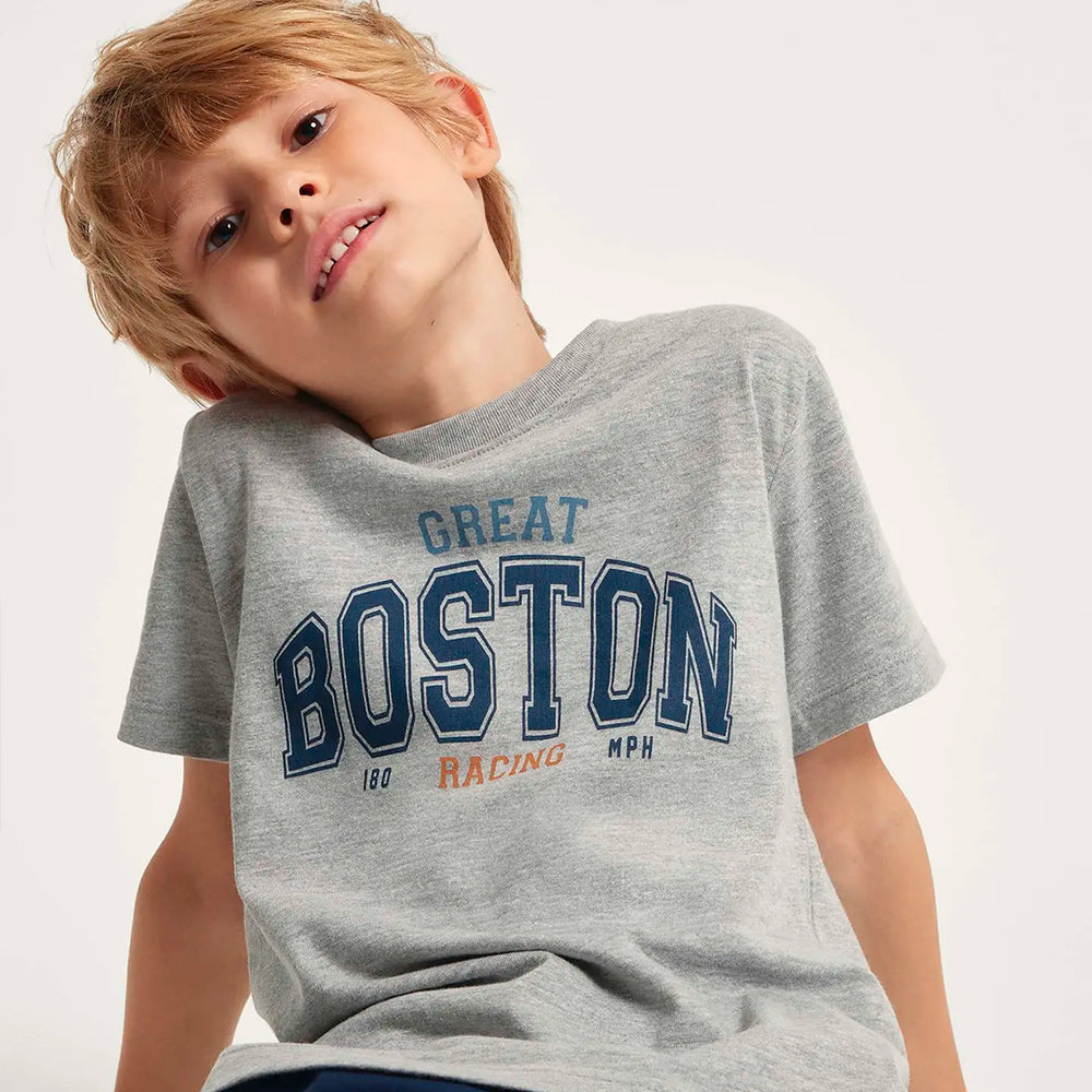 Camiseta Manga Longa Hering Kids Estampada Masculina - Cinza