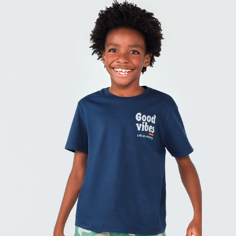 Camiseta Manga Curta Azul Good Vibes Hering - Masculino