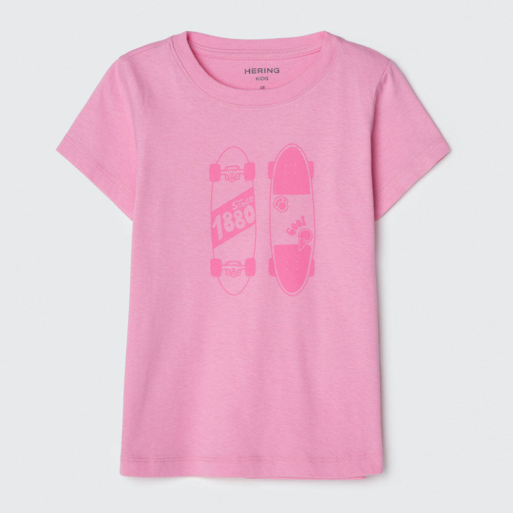 Camiseta Manga Curta Rosa Skate Hering Infantil - Feminina