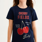 Camiseta Manga Curta Hering Infantil Cherry Fields Feminina - Azul