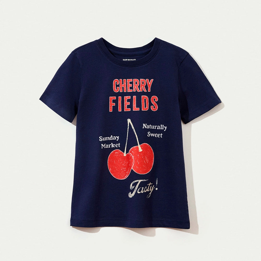 Camiseta Manga Curta Hering Infantil Cherry Fields Feminina - Azul