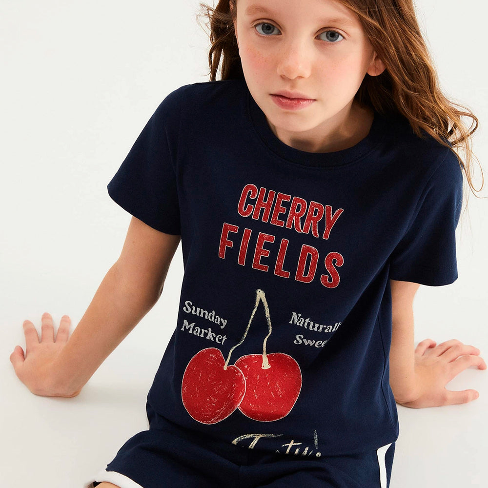 Camiseta Manga Curta Hering Infantil Cherry Fields Feminina - Azul