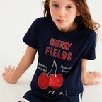 Camiseta Manga Curta Hering Infantil Cherry Fields Feminina - Azul