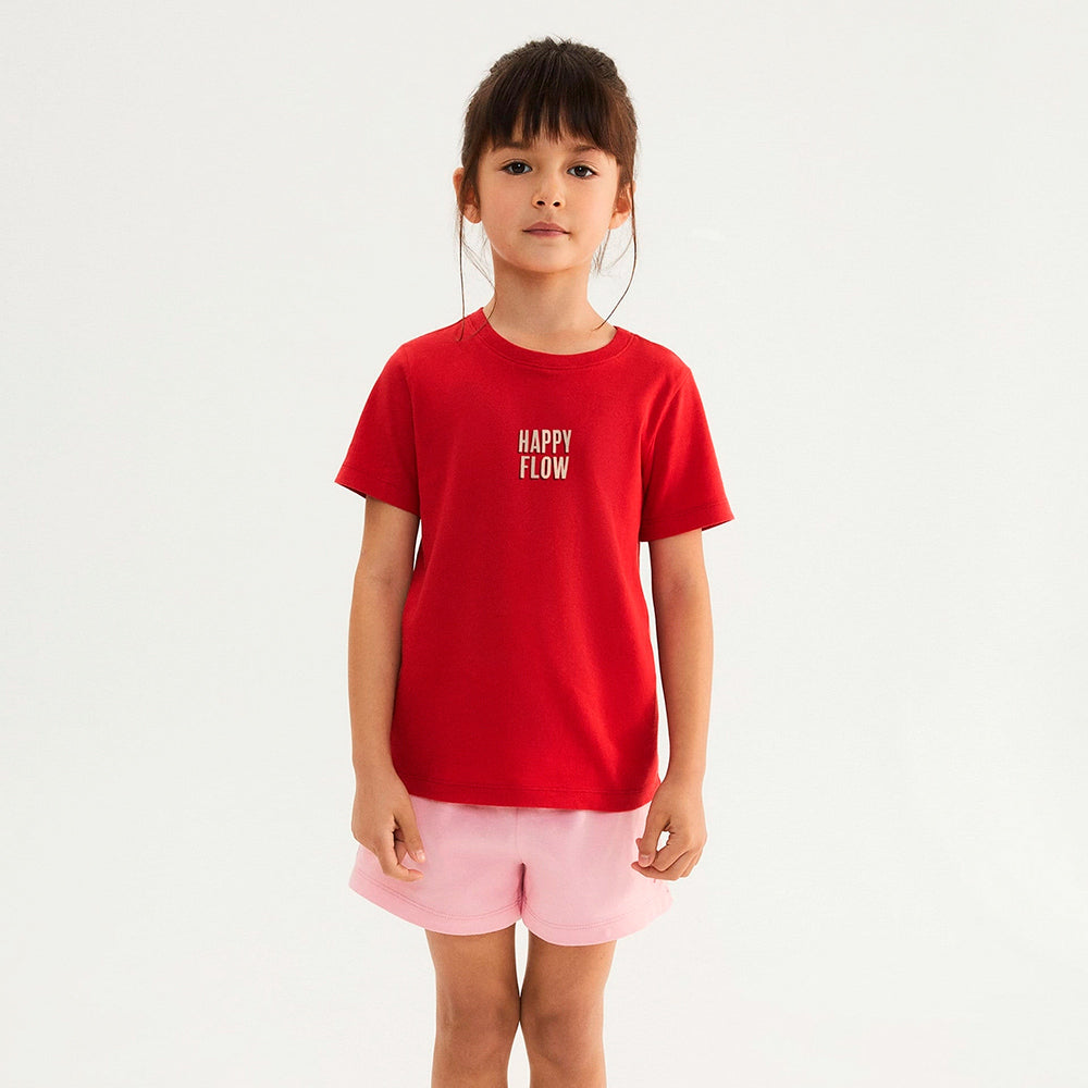Camiseta Manga Curta Hering Infantil Happy Flow Feminina - Vermelho