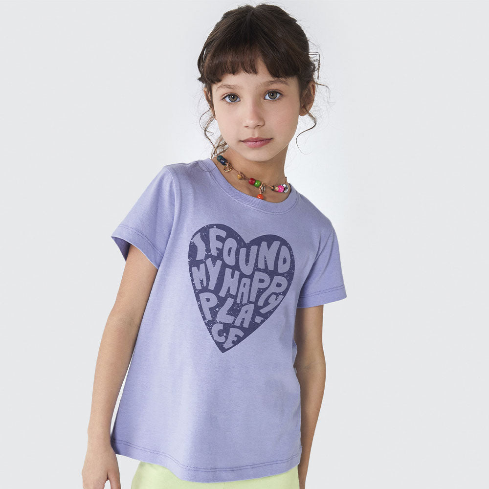 Camiseta Manga Curta I Found My Happy Place Roxa Hering Infantil - Feminina