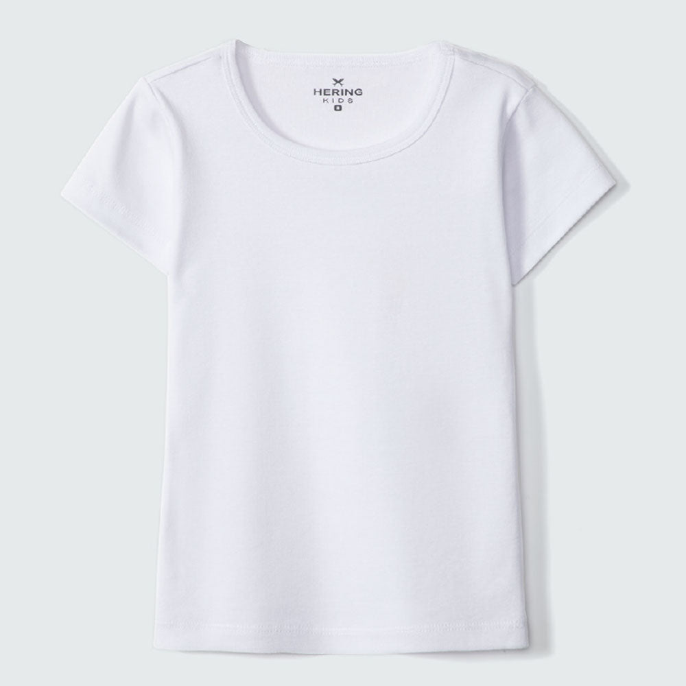 Blusa Manga Curta Meia Malha Básica Branca Hering Infantil - Feminino