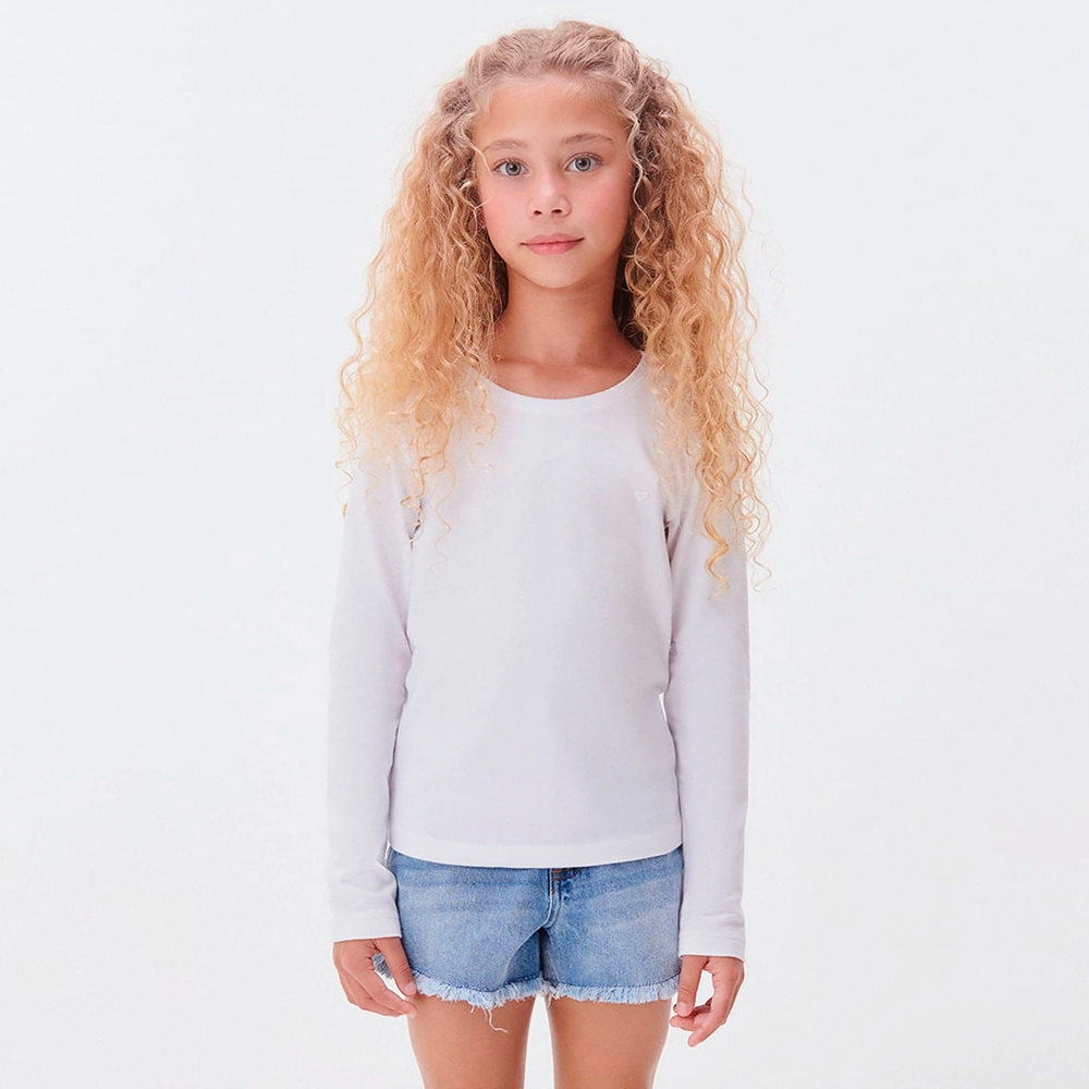 Blusinha Manga Longa Básica Branca Hering Infantil - Feminina