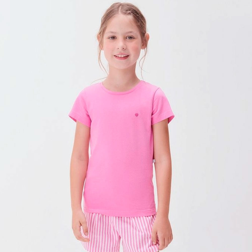 Camiseta Manga Curta Básica Rosa Coração Hering Infantil - Feminina