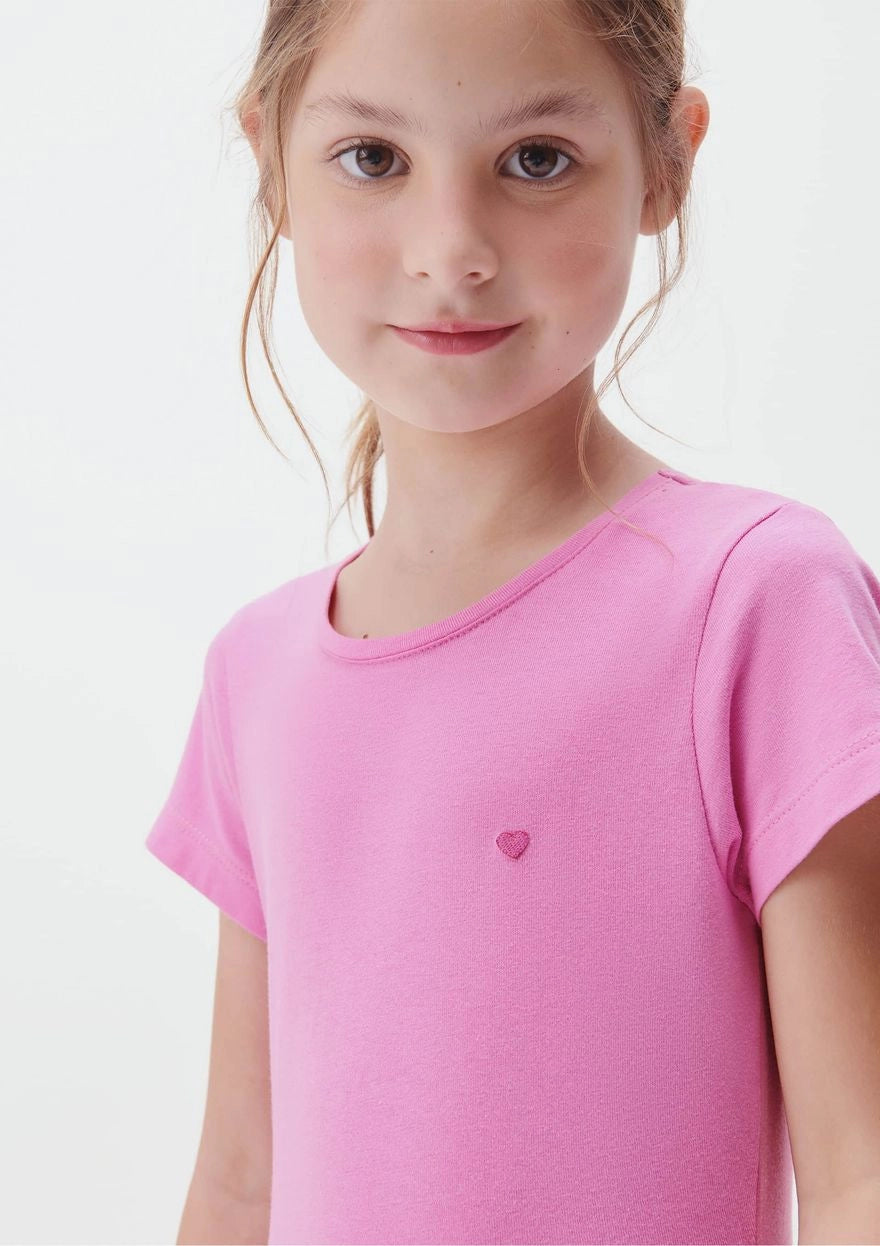 Camiseta Manga Curta Básica Rosa Coração Hering Infantil - Feminina