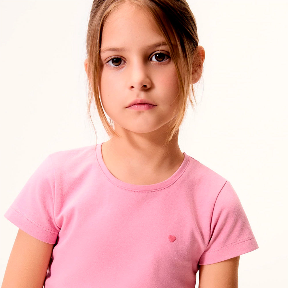 Camiseta Manga Curta Hering Com Bordado Coração Feminino - Rosa