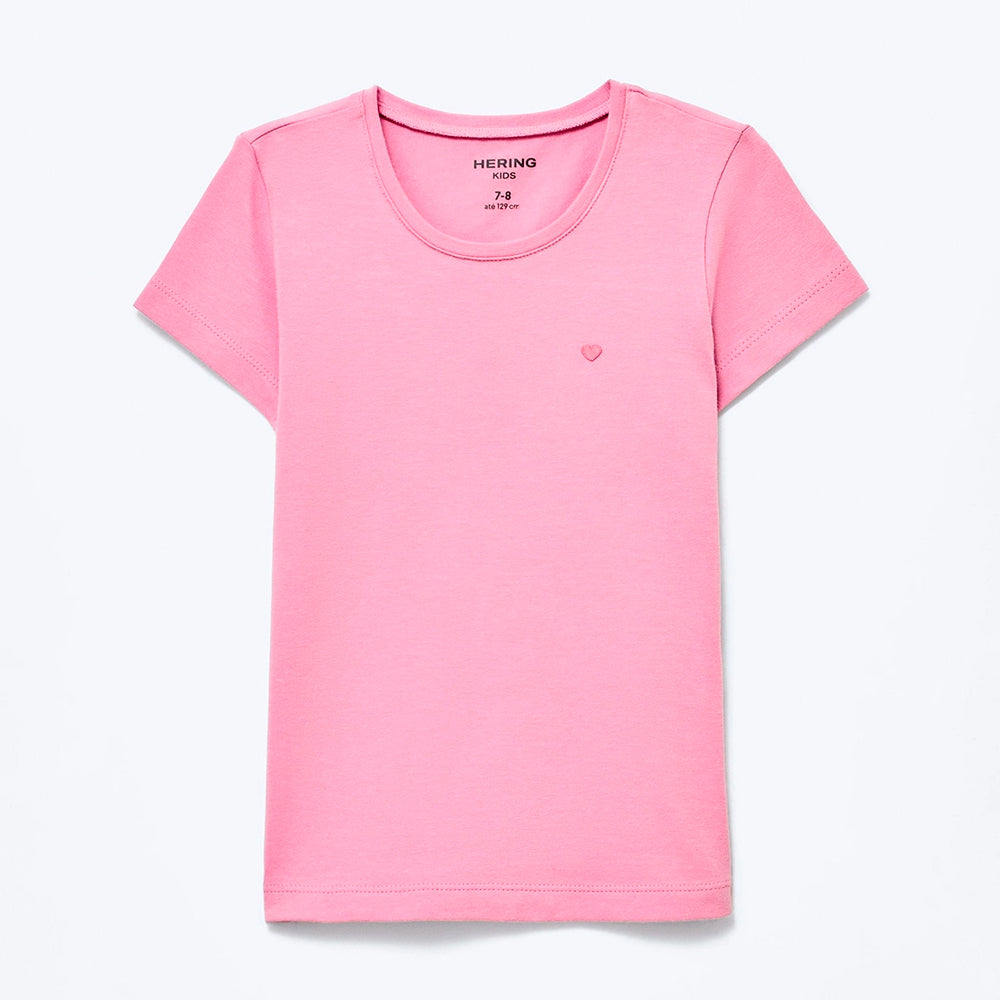 Camiseta Manga Curta Hering Com Bordado Coração Feminino - Rosa