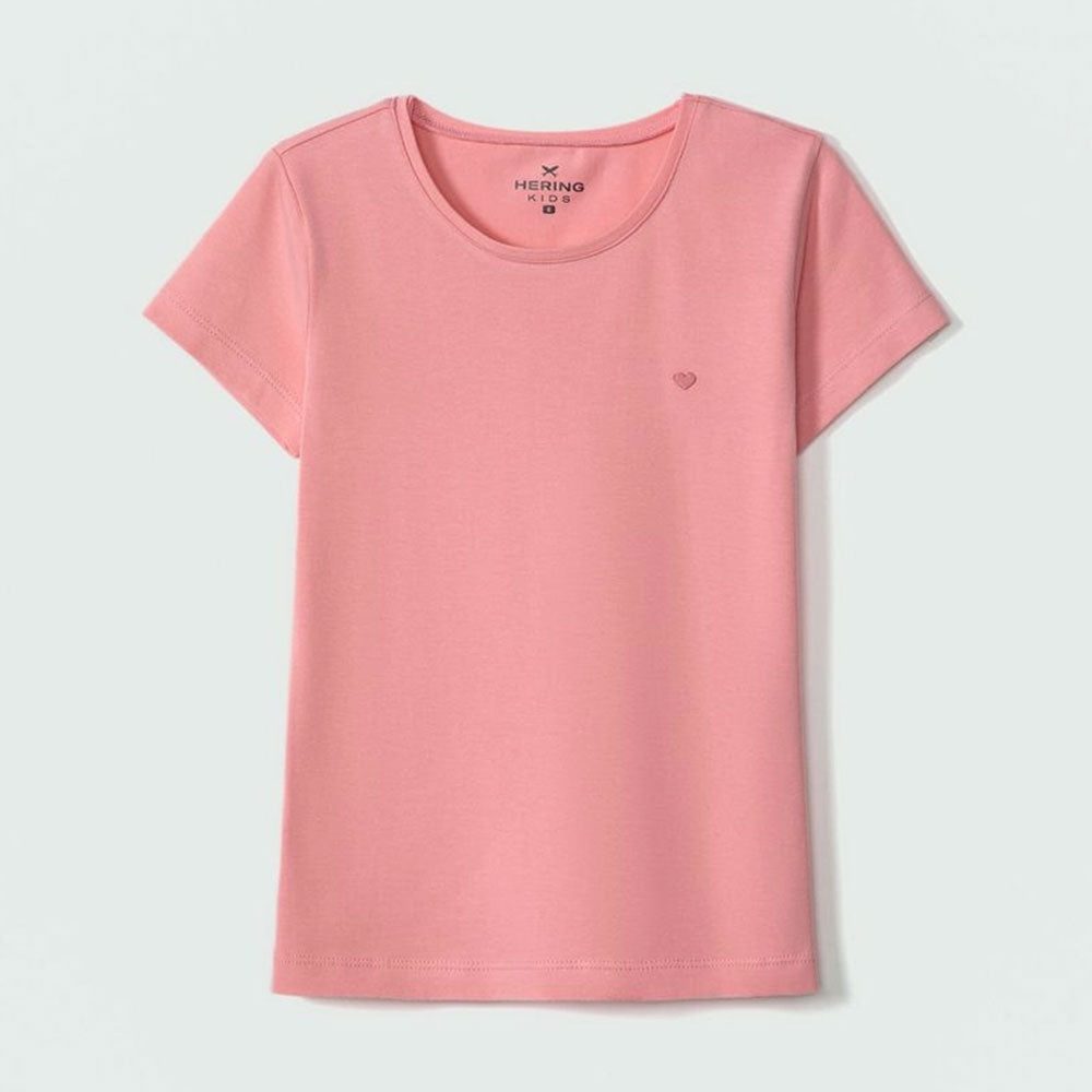 Blusinha Manga Curta Rosa Detalhe Bordado Hering Infantil - Feminina