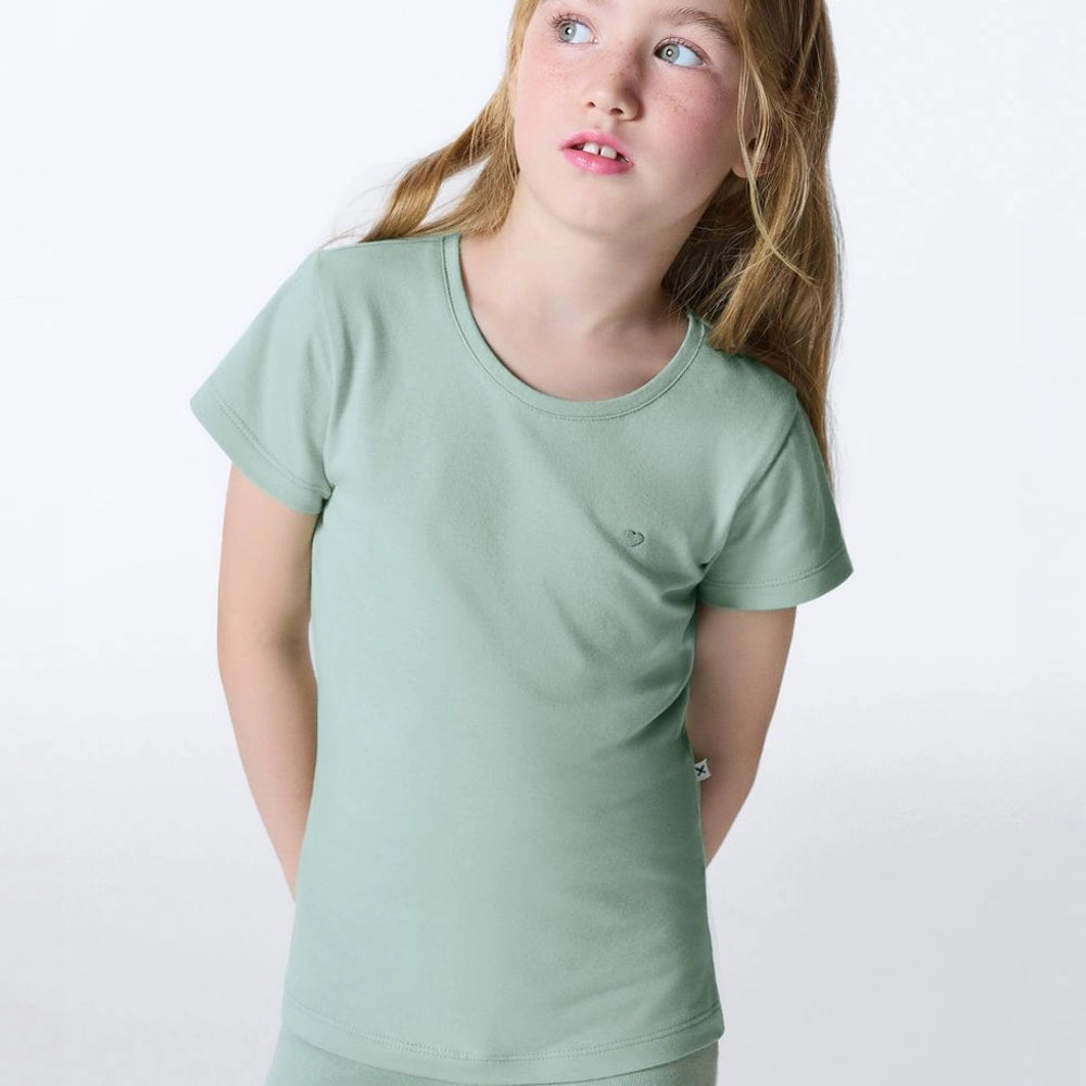 Camiseta Manga Curta Slim Hering Infantil Com Bordado Coração Feminina - Verde