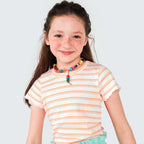 Blusa Manga Curta em Ribana com Frufru Listrada Hering - Feminino