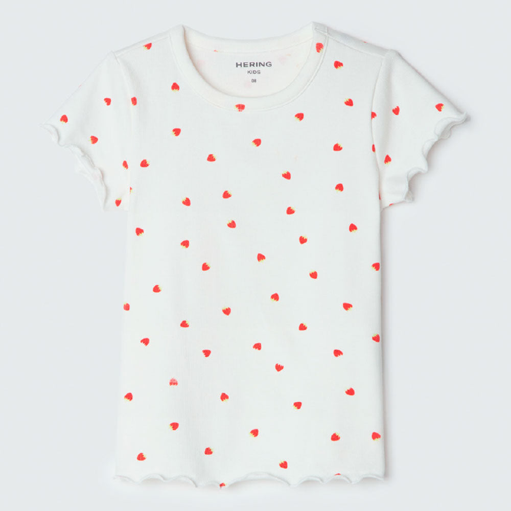 Blusa Manga Curta em Ribana com Frufru Morango Hering Infantil - Feminino