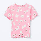 Blusa Manga Curta Hering Infantil Em Ribana Estampada Feminina - Rosa