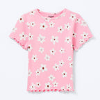 Blusa Manga Curta Hering Infantil Em Ribana Estampada Feminina - Rosa