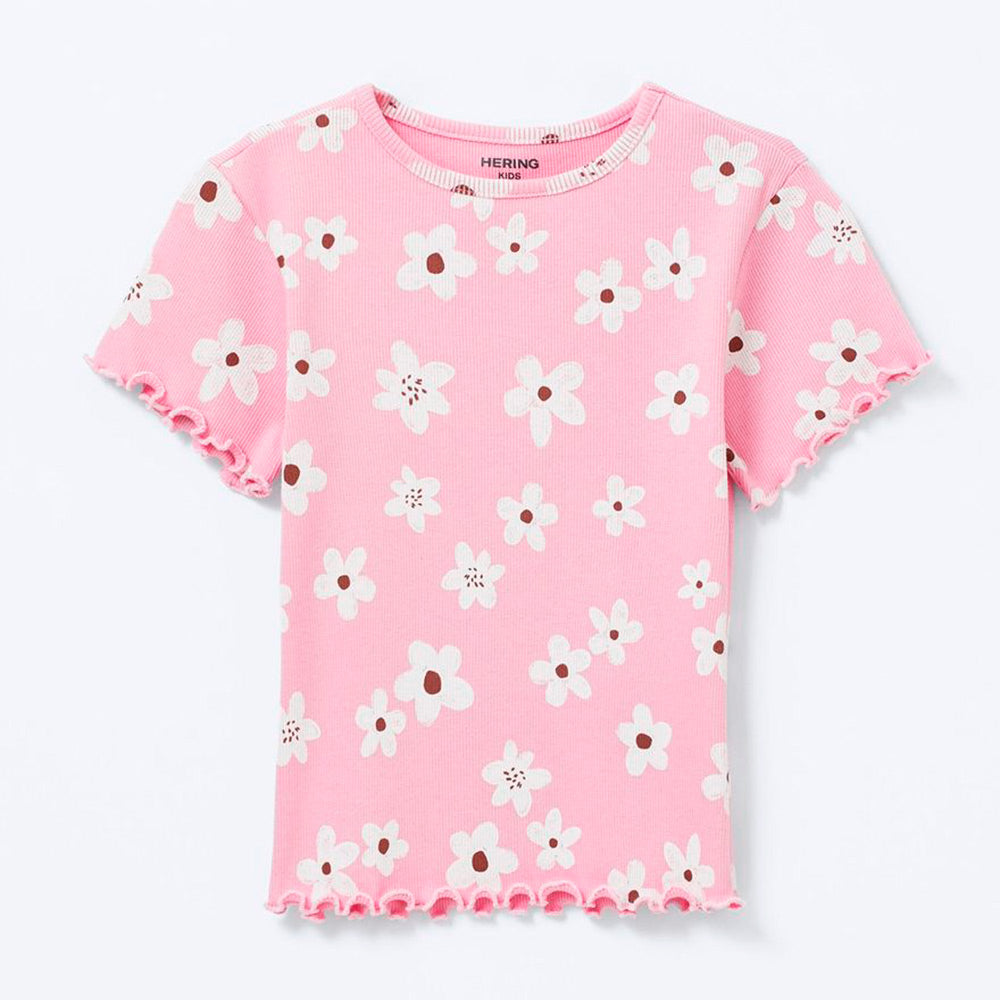 Blusa Manga Curta Hering Infantil Em Ribana Estampada Feminina - Rosa