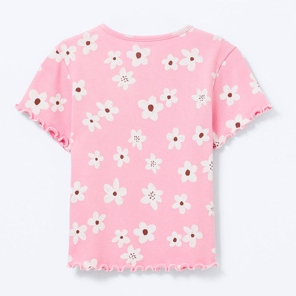 Blusa Manga Curta Hering Infantil Em Ribana Estampada Feminina - Rosa