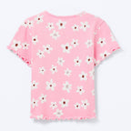 Blusa Manga Curta Hering Infantil Em Ribana Estampada Feminina - Rosa