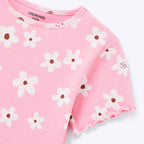 Blusa Manga Curta Hering Infantil Em Ribana Estampada Feminina - Rosa