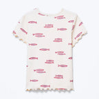 Blusa Manga Curta Hering Infantil Em Ribana Estampada Feminina - Creme