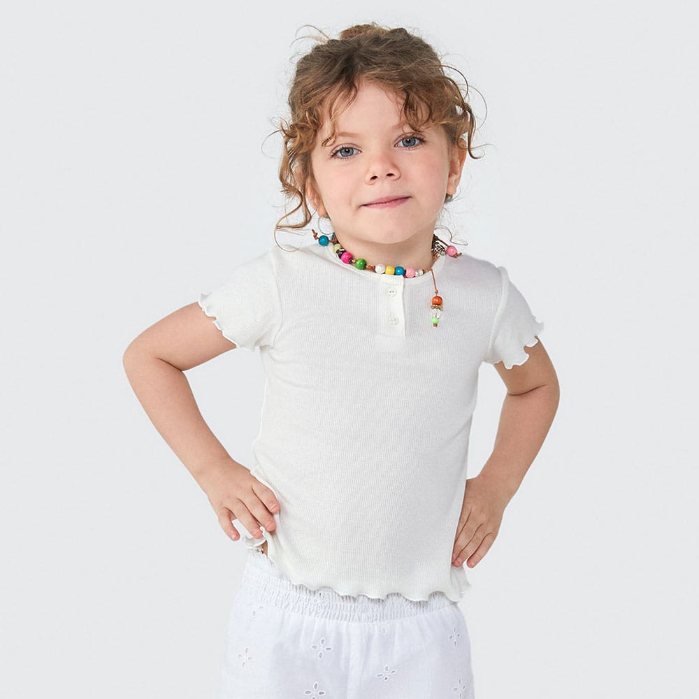 Blusa Manga Curta Branca com Botões Hering Infantil - Feminino
