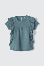 Blusa Manga Curta Babados Verde Hering Infantil - Feminino