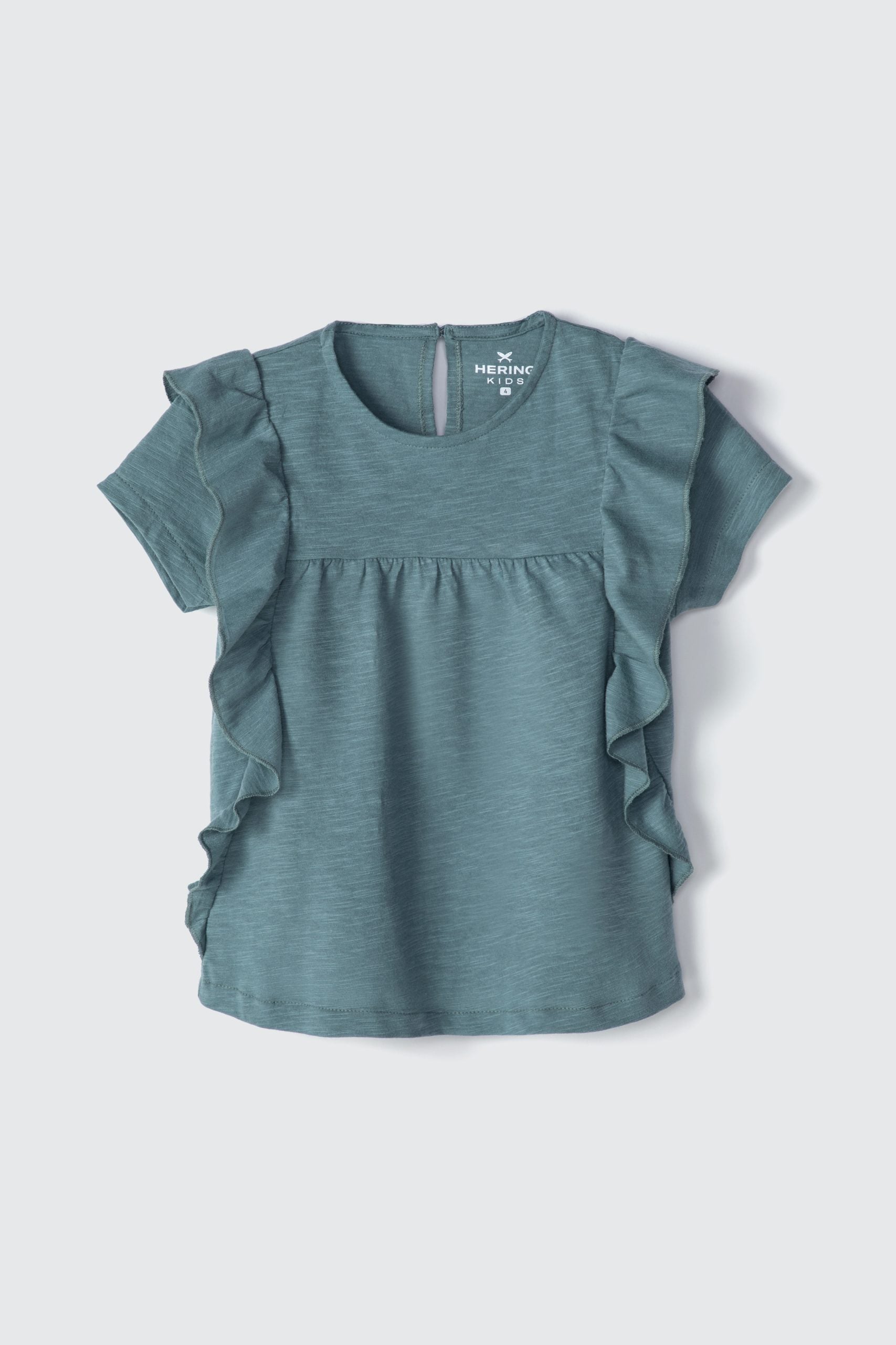 Blusa Manga Curta Babados Verde Hering Infantil - Feminino