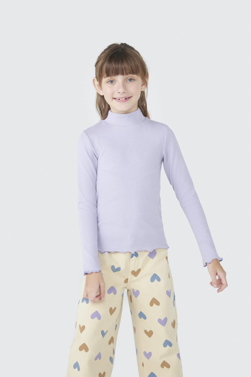 Camiseta Manga Longa Gola Alta Ribana Lilás Hering Infantil - Feminina