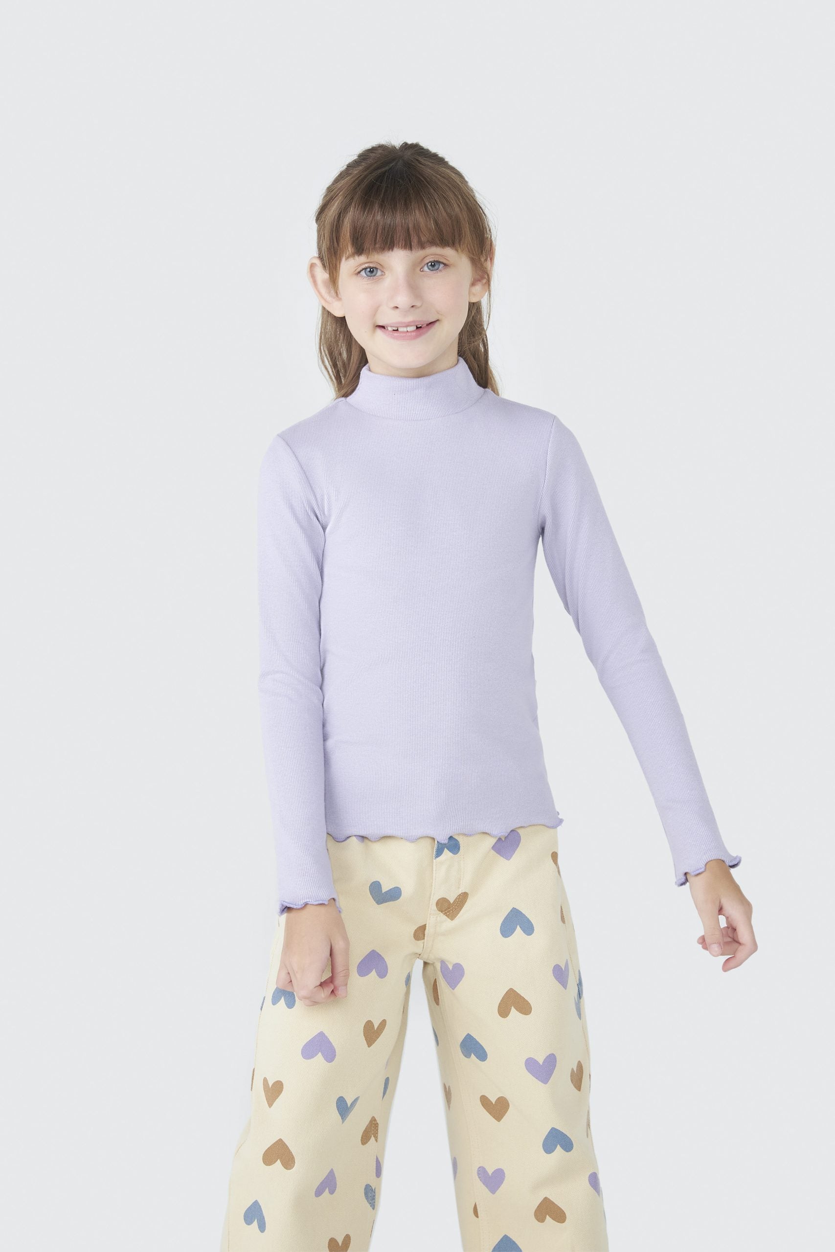 Camiseta Manga Longa Gola Alta Ribana Lilás Hering - Feminina