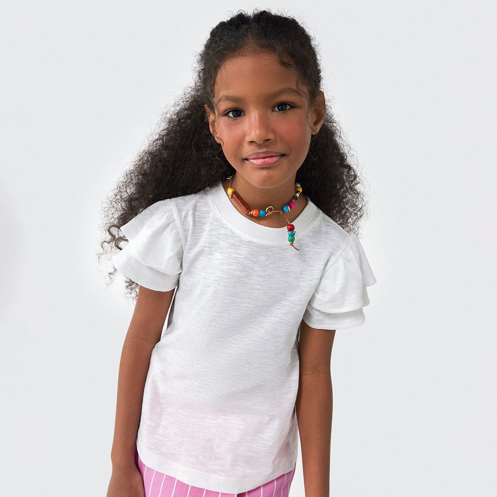 Blusa Branca Manga Curta com Babado Hering Infantil - Feminino