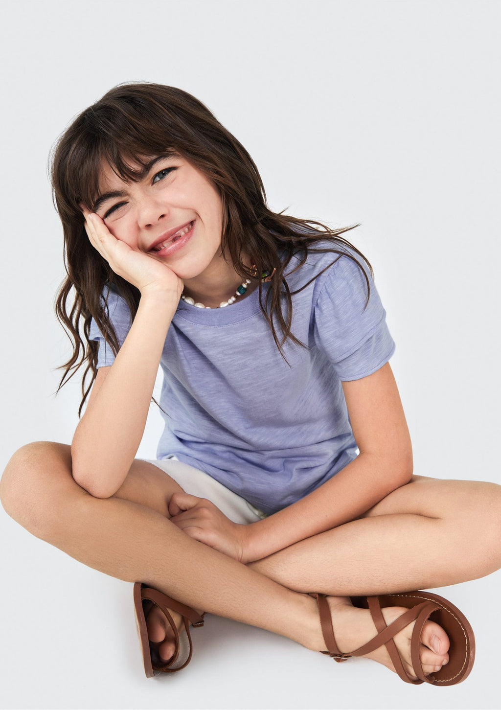 Blusa Lilás Manga Curta com Babado Hering - Feminino