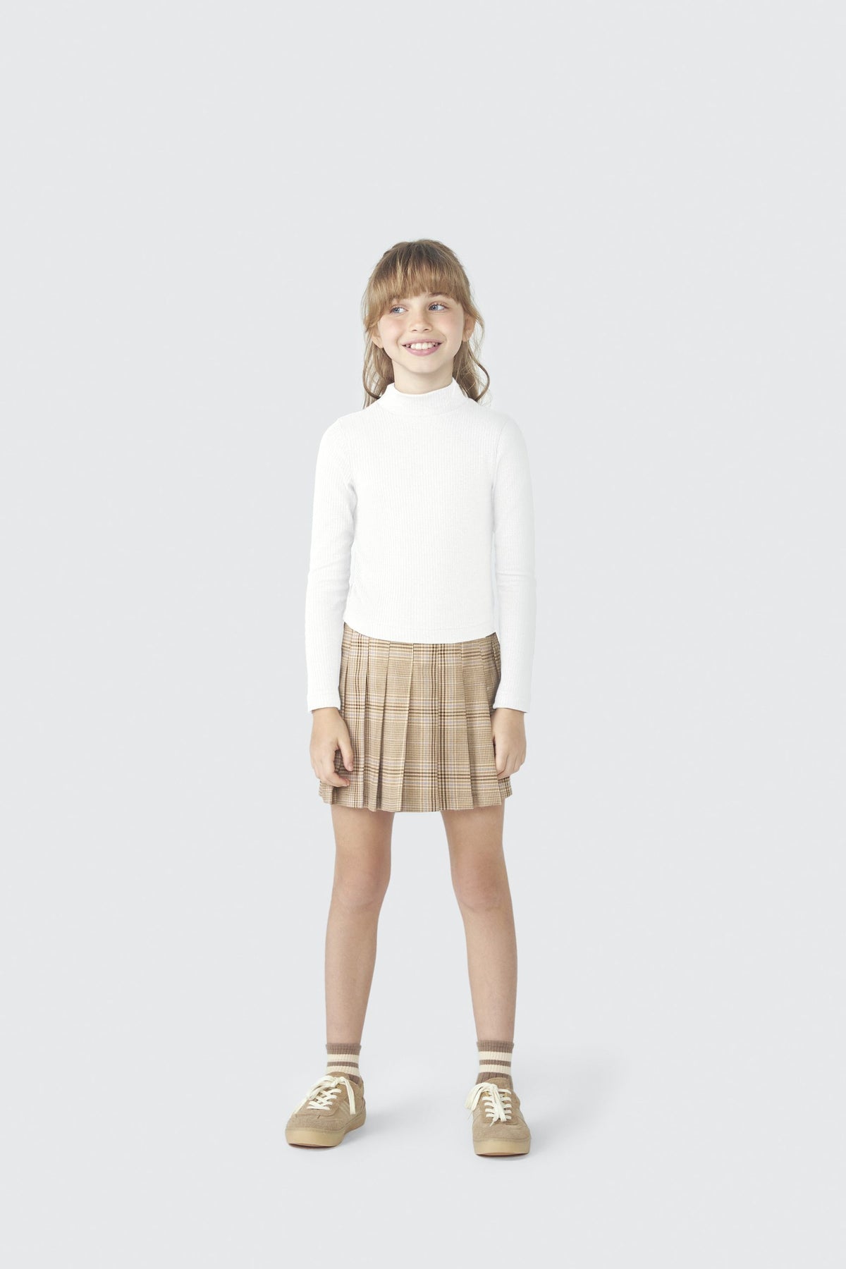Blusa Manga Longa Gola Alta Cropped Off White Hering Infantil - Feminina