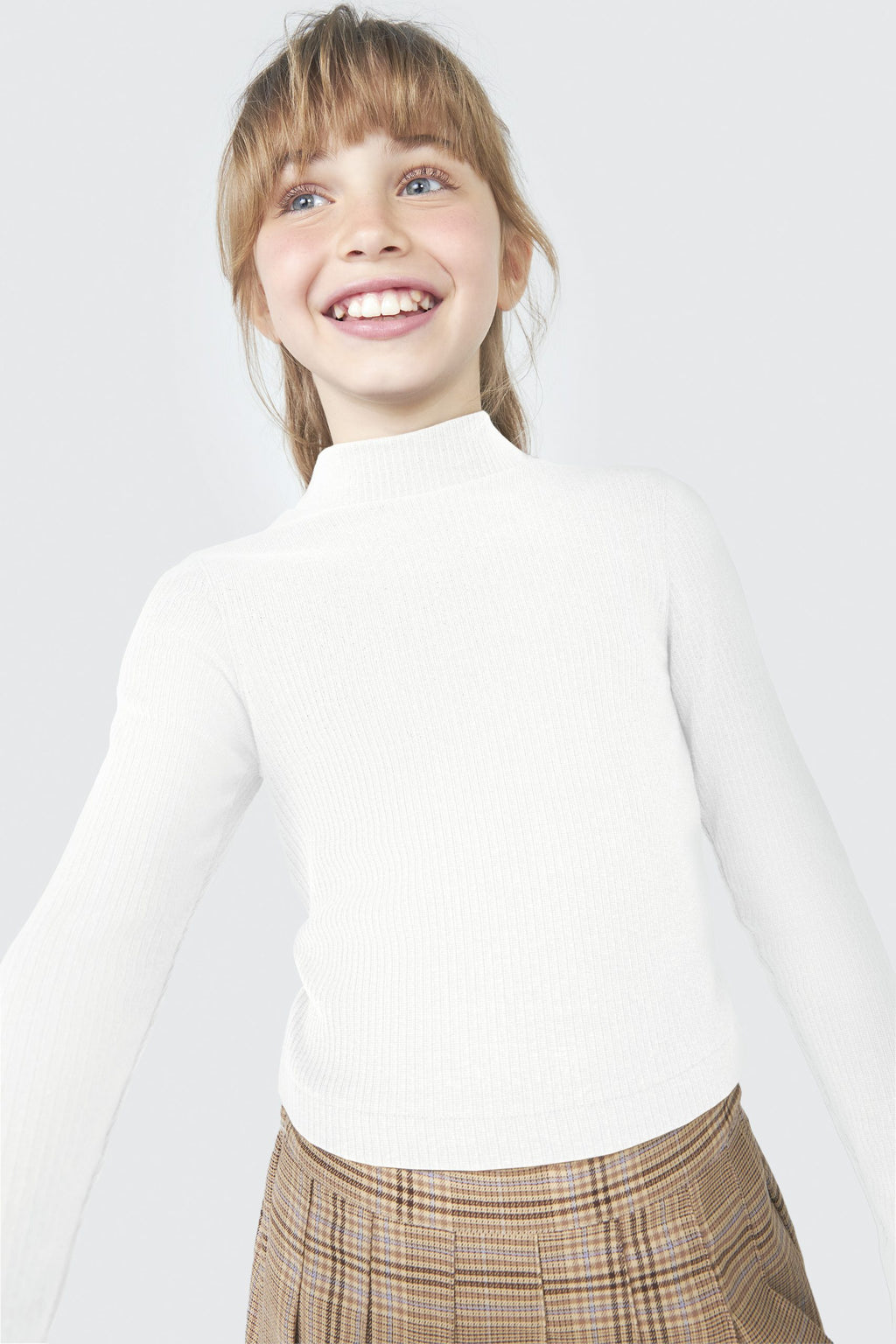Blusa Manga Longa Gola Alta Cropped Off White Hering Infantil - Feminina