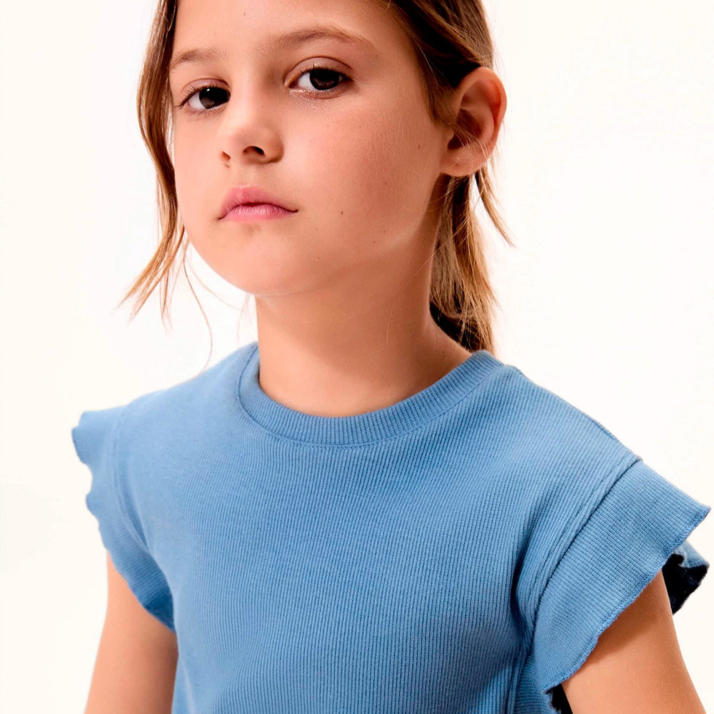 Blusa Manga Curta Hering Infantil Em Ribana Feminina - Azul