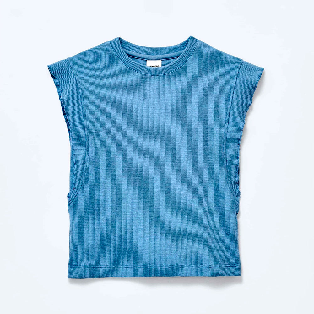 Blusa Manga Curta Hering Infantil Em Ribana Feminina - Azul